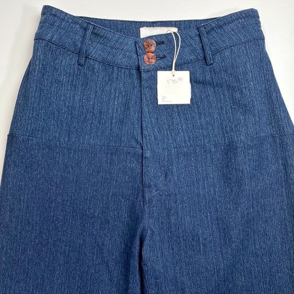 Maria Stanley Luna Pant Wide Leg Crop High Rise Dark Blue Denim 8 NWT - Picture 3 of 9